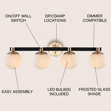 Modernist Globe Metal/Frosted Glass Modern Contemporary LED Vanity